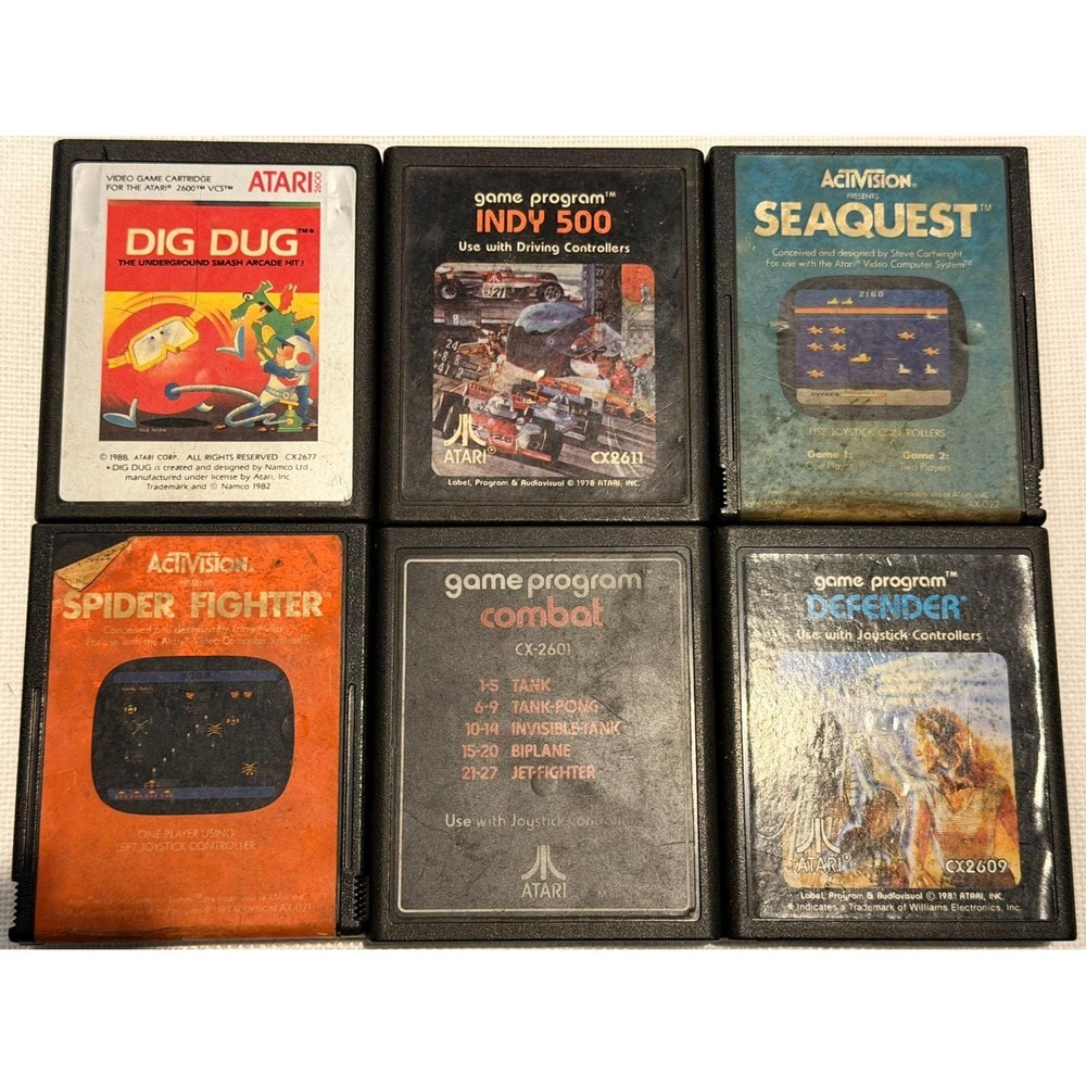 Atari 2600 Game Cartridge Lot Dig Dug Indy 500 Seaquest Spider Fighter 6 Games